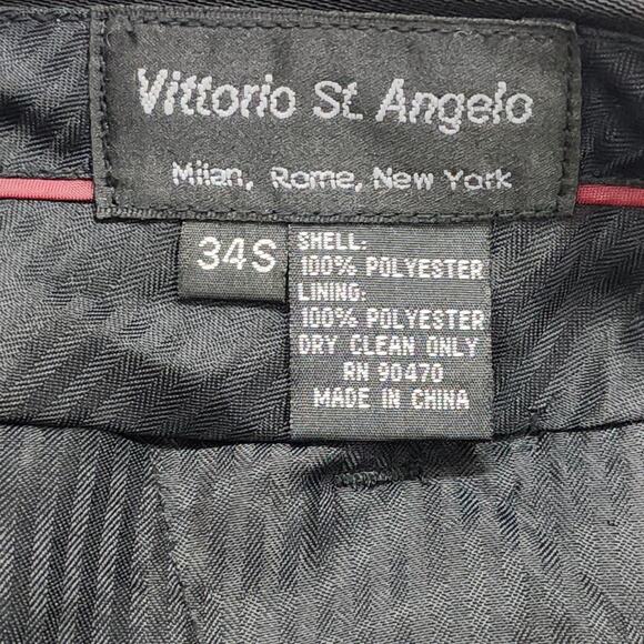 Vittorio St. Angelo Dress Pants Mens 34S SHORT Black Pleated Polyester Office - Picture 4 of 9